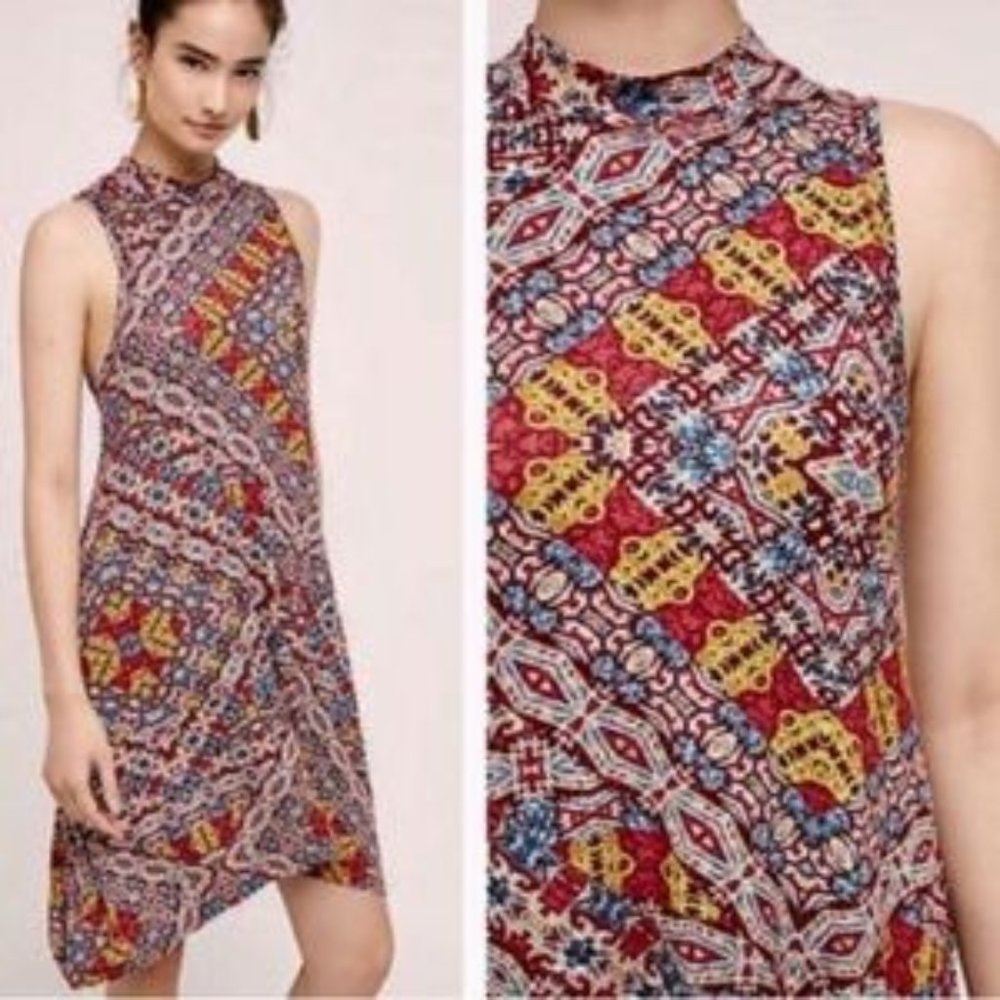 ANTHROPOLOGIE Maeve Lilt Printed Swing Sundress with Pockets EUC sz S